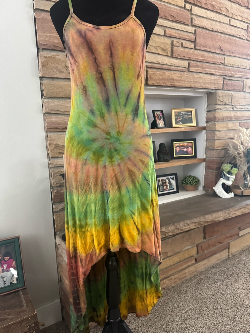 Tie-Dye High-Low Slip Dress in Multicolor